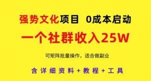 强势文化项目，一个社群收入25个W，0成本启动，可矩阵批量操作，原创详细实操教程-知一资源网