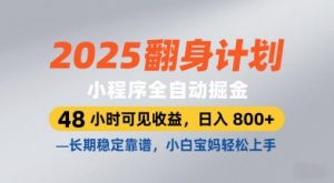 2025翻身计划,小程序全自动掘金,48小时可见收益,日入8张+,长期稳定靠谱,小白宝妈轻松上手【揭秘】-知一资源网