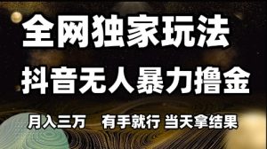 全网独家玩法抖音无人暴力撸金,月入3W,有手就行,当天拿结果【揭秘】-知一资源网