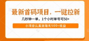 最新首码项目,操作最简单,收益高,一键拉新,1个小时单号可50+,小项目认真做每天5张+收益【揭秘】-知一资源网