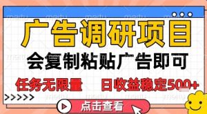 广告调研项目,会复制粘贴广告即可,任务无限量,日收益稳定5张【揭秘】-知一资源网