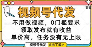 视频号代发,不用做视频,0门槛要求,领取发布就有收益,单价高,任务没有无上限【揭秘】-知一资源网