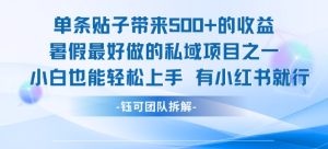 单条贴子带来5张的收益,暑假最好做的私域项目之一,小白也能轻松上手,有小红书就行-知一资源网