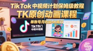 TikTok中视频计划保姆级教程,TK原创动画课程,单账号月收益4k美刀-知一资源网