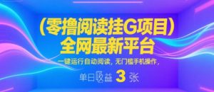 零撸阅读挂G项目,全网最新平台,一键运行自动阅读,无门槛手机操作,单日收益3张【揭秘】-知一资源网