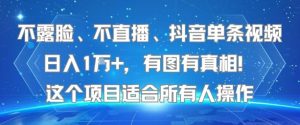 不露脸、不直播、抖音单条视频日入1W+,有图有真相!这个项目适合所有人操作-知一资源网