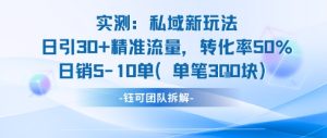 实测私域新玩法日引30加精准流量转化率50%日销5-10单每笔3张-知一资源网