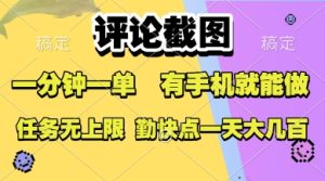 评论截图,收益一个0.5元,一分钟一单,有手机就能做,上不封顶,可无限做,一天大几张【揭秘】-知一资源网