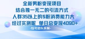 全新男粉变现项目引流人群35以上的男粉消费能力大 经过实测单日变现1k+-知一资源网