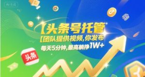 【头条号托管 】团队提供视频,你发布,每天5分钟,最高躺挣1W+【揭秘】-知一资源网