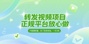 转发视频项目,正规平台放心做,不看播放量,无粉丝要求,发了就有收益,一天3张【揭秘】-知一资源网