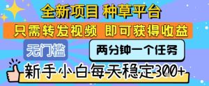 全新项目 种草平台 只需要转发任务视频 即可获得收益 新手小白每天稳定3张+【揭秘】-知一资源网