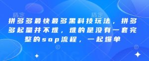 拼多多最快最多黑科技玩法,拼多多起量并不难,难的是没有一套完整的sop流程,一起爆单(更新6月)-知一资源网