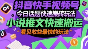 抖音快手视频号今日话题快速搬砖玩法,小说推文快速搬运,看见收益最快的玩法-知一资源网