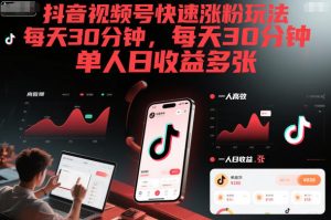 抖音视频号快速涨粉玩法，每天30分钟，单人日收益多张-知一资源网