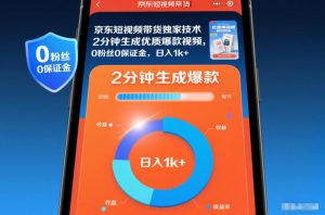 京东短视频带货独家技术，2分钟生成一条优质爆款视频，0粉丝0保证金，日入1k+【揭秘】-知一资源网