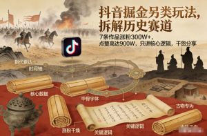 抖音掘金另类玩法，拆解历史赛道，7条作品涨粉300W+，点赞量高达900W，只讲核心逻辑，干货分享-知一资源网