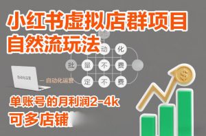 小红书虚拟店群项目，自然流玩法，批量自动化，稳定不费号，单账号的月利润2-4k，可多店矩阵-知一资源网