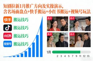 短剧拉新1月推广方向及实操演示，含名场面盘点+快手搬运+小红书搬运+视频号玩法-知一资源网