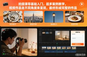 拍摄课零基础入门，超多案例教学，视频作品走不同角度来呈现，最终形成完整的作品-知一资源网