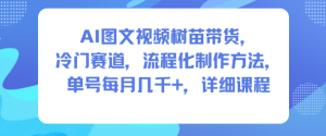 AI图文视频树苗带货，冷门赛道，流程化制作方法，单号每月几K，详细课程-知一资源网
