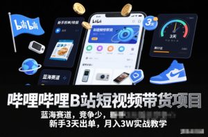 哔哩哔哩B站短视频带货项目，蓝海赛道，竞争少，新手3天出单，月入3W实战教学-知一资源网