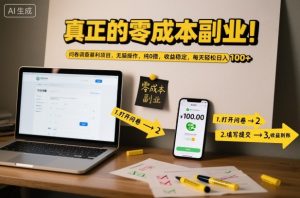 真正的零成本副业！问卷调查暴利项目，无脑操作，纯0撸，收益稳定，每天轻松日入100+【揭秘】-知一资源网