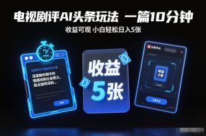 电视剧评AI头条玩法，一篇10分钟，收益可观，小白轻松日入5张+【独家】-知一资源网