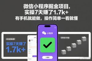 微信小程序掘金项目，实操7天賺了1.7k+，有手机就能做，操作简单一看就懂【揭秘】-知一资源网
