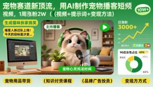 宠物赛道新顶流，用AI制作宠物播客短视频，1周涨粉2W（视频+提示词+变现方法）-知一资源网