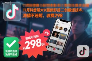 11月抖音某大V最新影视二创搬运技术，洗稿不违规，收费298-知一资源网